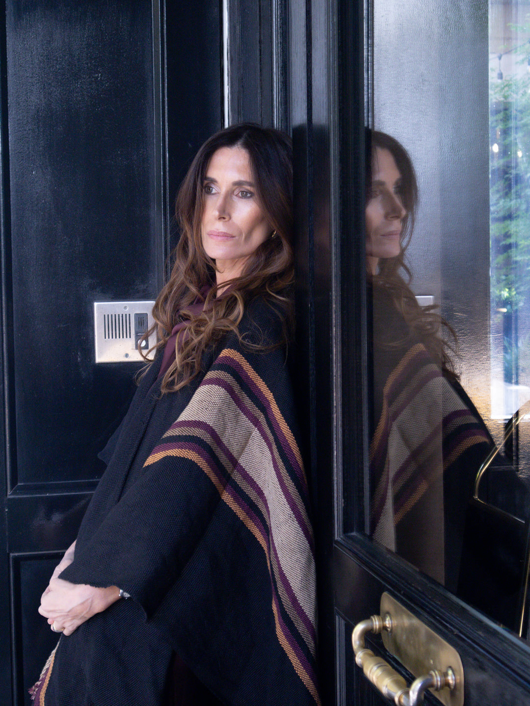 Manta Lino Negra Colores Tierra