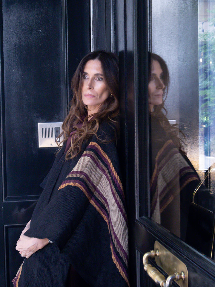 Manta Lino Negra Colores Tierra