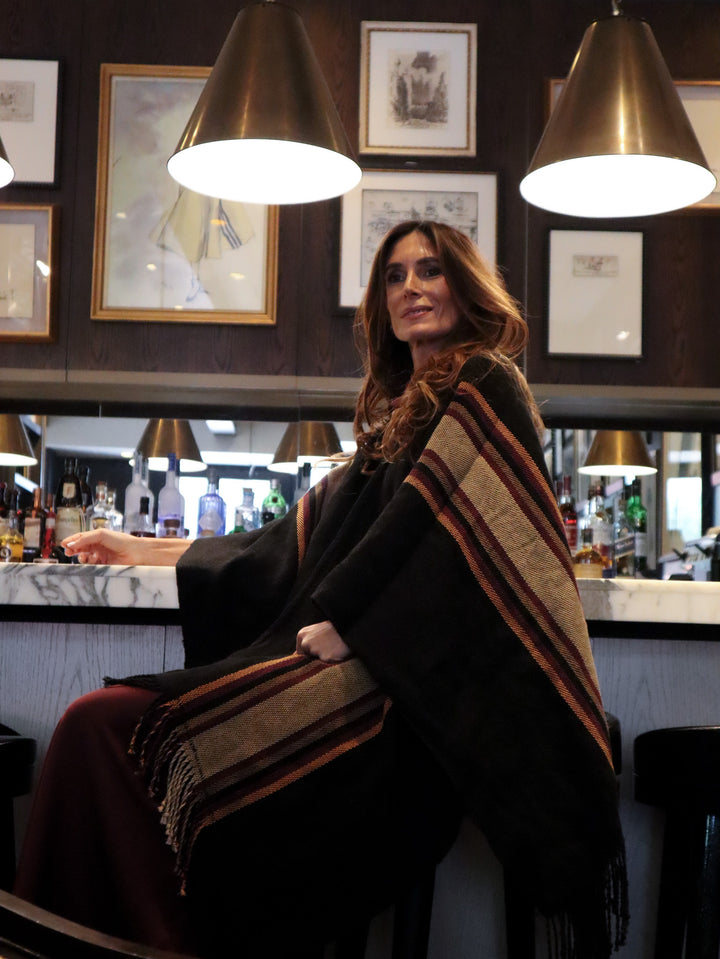 Manta Lino Negra Colores Tierra