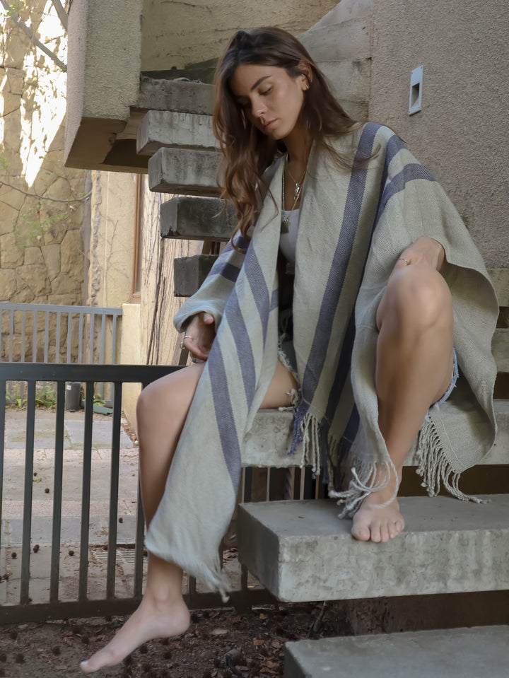 Manta Lino Natura Azul