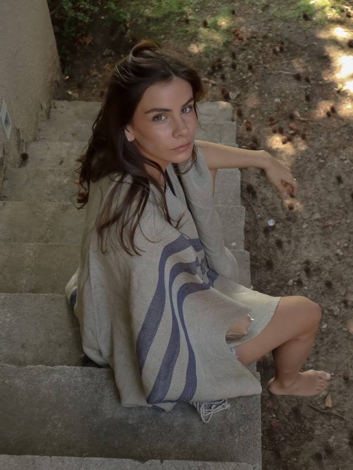 Manta Lino Natura Azul