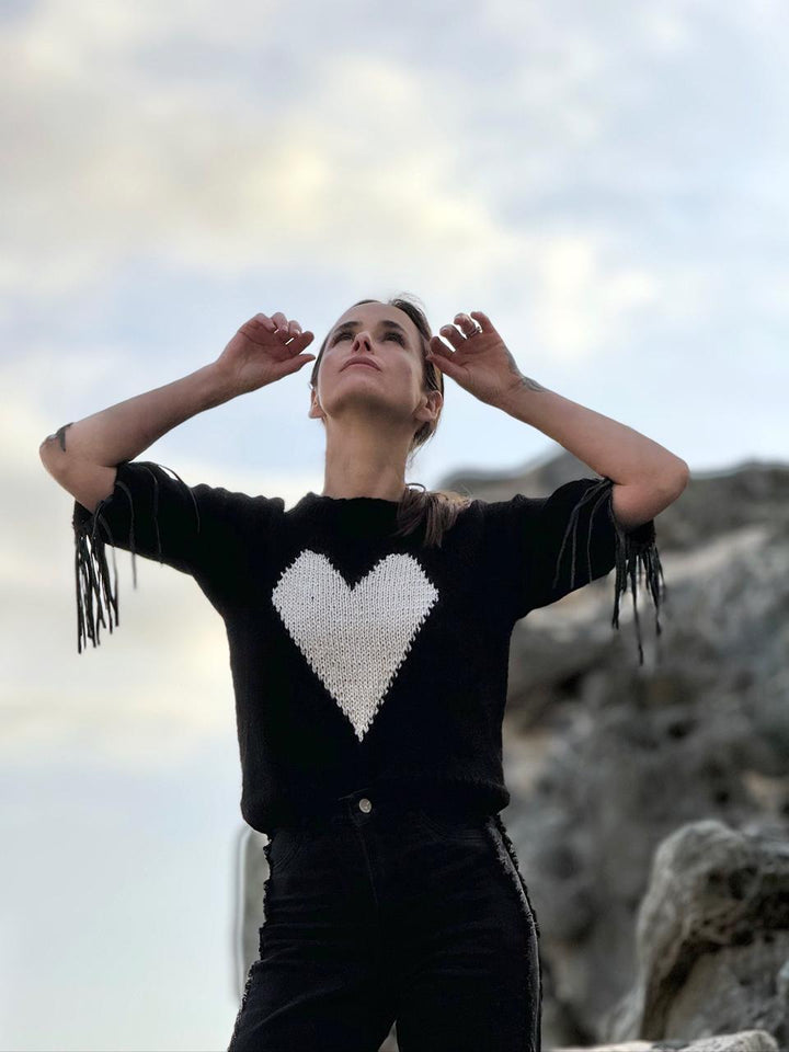 Suéter Alpaca  Corazon flecos